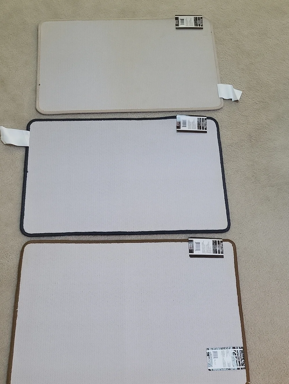 Set of 3 indoor mat, blue biege brown new w tags non-slip back Size is 20
